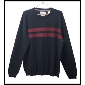 NWT Weatherproof Vintage Merino Cashmere Crew Sweater Black Burgandy Large NEW